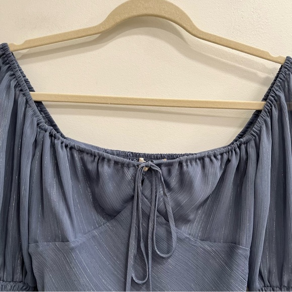 Wayf Chiffon Top Puffed Sleeve Metallic Fairy Whimsy Goth Smocked Milkmaid 6 - Picture 9 of 13